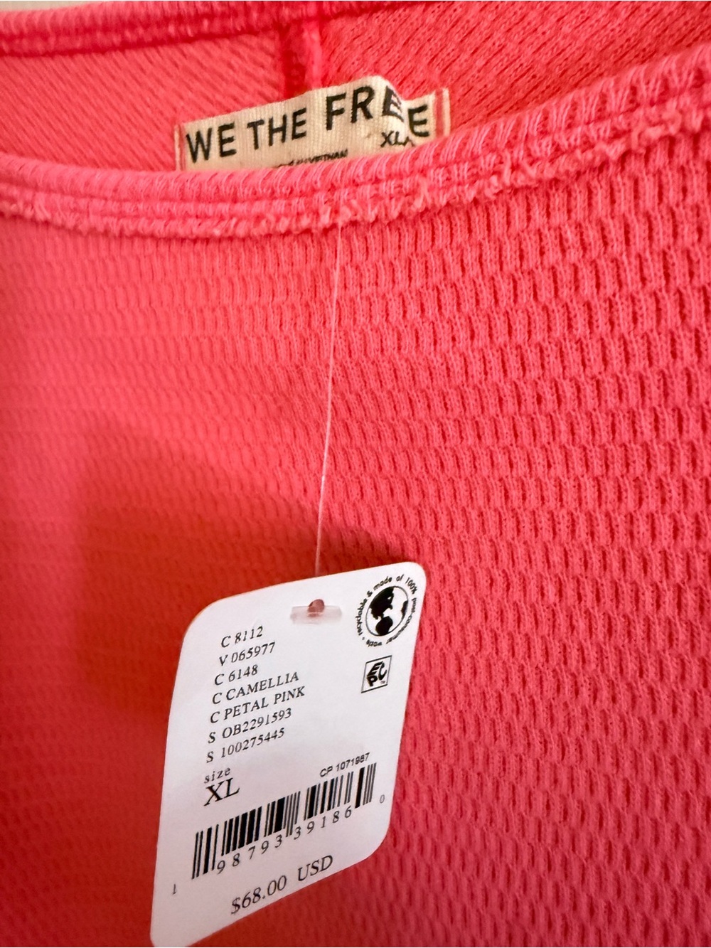 Free People XL Extra Large Hot Pink Thermal Long Sleeve Top Pullover Shirt - Picture 3 of 8